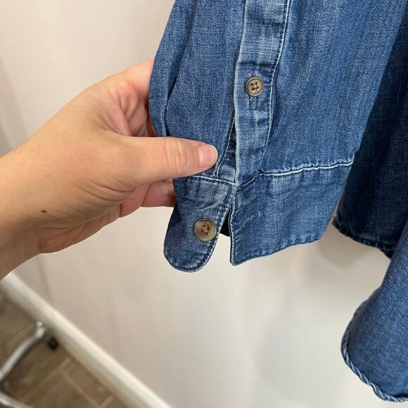 J.Jill Denim Tunic Top XL 100% Cotton Long Sleeve Pintuck Chambray Blouse - Picture 6 of 8